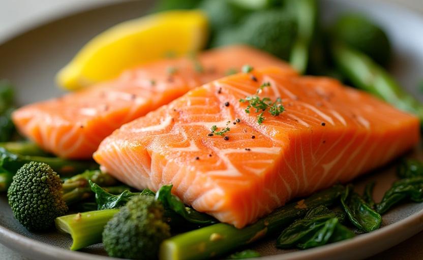 Heart-healthy salmon with omega-3 rich vegetables