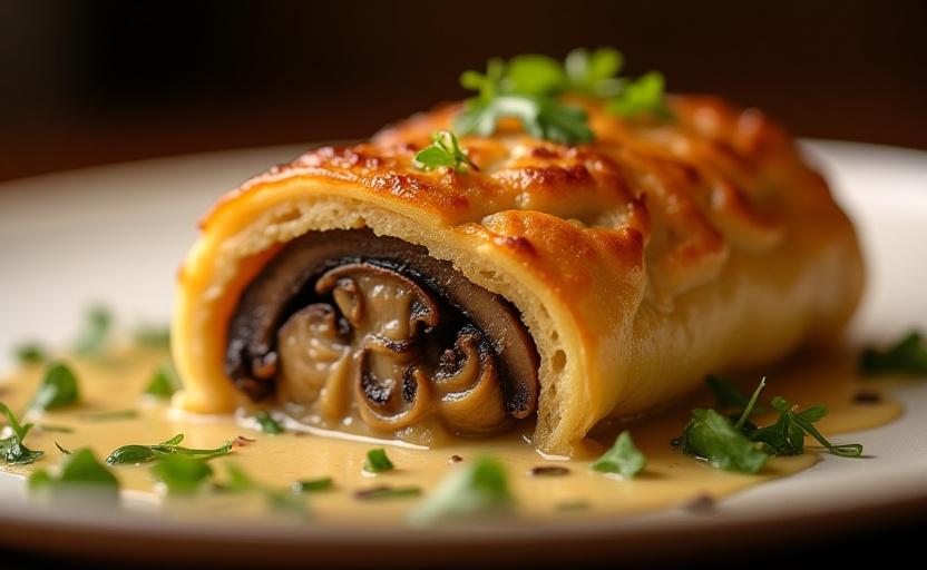 Gourmet mushroom wellington with sustainable ingredients