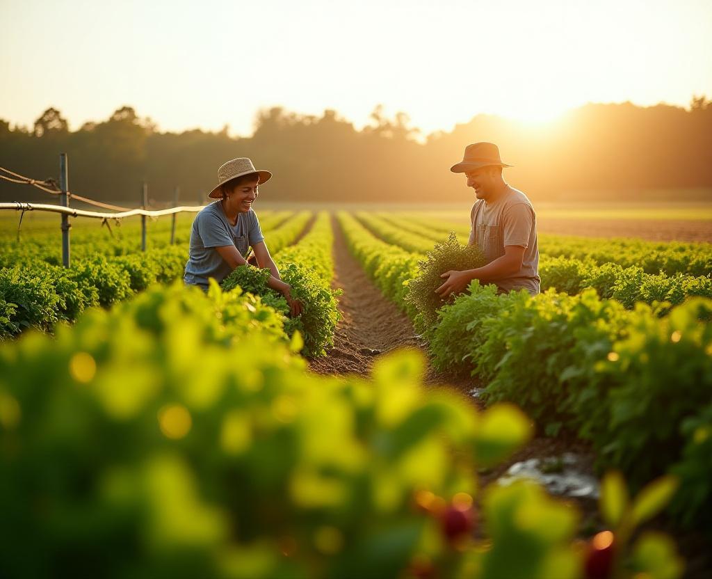 Organic farm with sustainable harvesting practices