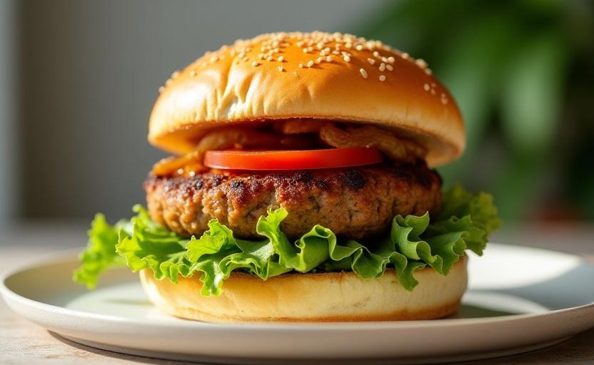 Plant-based gourmet burger with sustainable ingredients